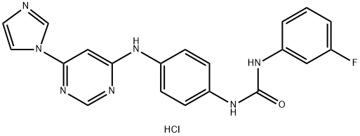 Urea, N-(3-fluorophenyl)-N'-[4-[[6-(1H-imidazol-1-yl)-4-pyrimidinyl]amino]phenyl]-, hydrochloride (1:1) 结构式