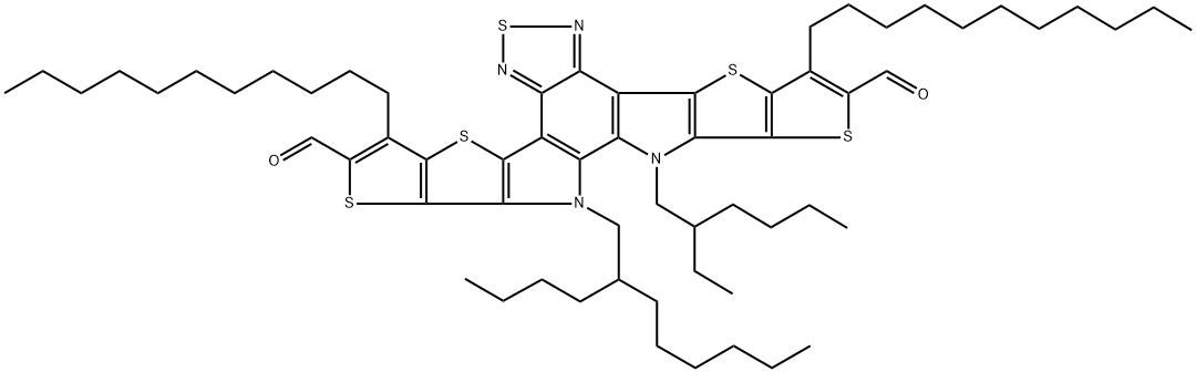 Dithieno[2'',3'':4',5']thieno[2',3':4,5]pyrrolo[3,2-e:2',3'-g][2,1,3]benzothiadiazole-2,10-dicarboxaldehyde, 12-(2-butyloctyl)-13-(2-ethylhexyl)-12,13-dihydro-3,9-diundecyl- Structure