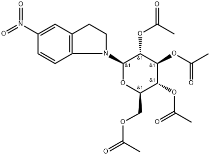 2,3-Dihydro-5-nitro-1-(2-O,3-O,4-O,6-O-tetraacetyl-β-D-glucopyranosyl)-1H-indole 结构式