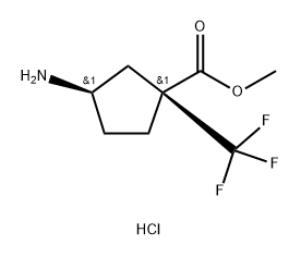 rac-methyl (1R,3S)-3-amino-1-(trifluoromethyl)cyclopentane-1-carboxylate hydrochloride Struktur