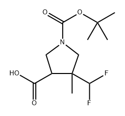 1-tert-butoxycarbonyl-4-(difluoromethyl)-4-methyl-pyrrolidine-3-carboxylic acid Structure