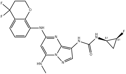 2641638-13-1 Urea,N-[5-[(4,4-difluoro-3,4-dihydro-2H-1-benzopyran-8-yl)amino]-7-(methylamino)pyrazolo[1,5-a]pyrimidin-3-yl]-N'-[(1R,2S)-2-fluorocyclopropyl]-