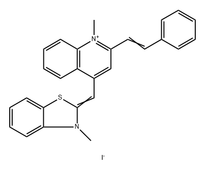 Quinolinium, 1-methyl-4-[(3-methyl-2(3H)-benzothiazolylidene)methyl]-2-(2-phenylethenyl)-, iodide (1:1) Structure