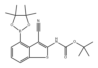 (3-氰基-4-(4,4,5,5-四甲基-1,3,2-二氧硼杂环戊烷-2-基)苯并[B]噻吩-2-基)氨基甲酸叔丁酯, 2649788-76-9, 结构式