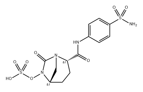 (2S,5S)-7-oxo-2-((4-sulfamoylphenyl)carbamoyl)-1,6-diazabicyclo[3.2.1]octan-6-yl hydrogen sulfate 化学構造式