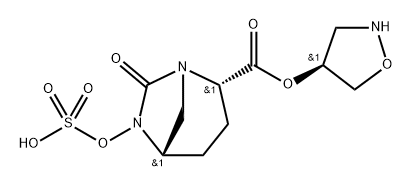 (S)-isoxazolidin-4-yl (2S,5R)-7-oxo-6-(sulfooxy)-1,6-diazabicyclo[3.2.1]octane-2-carboxylate 化学構造式