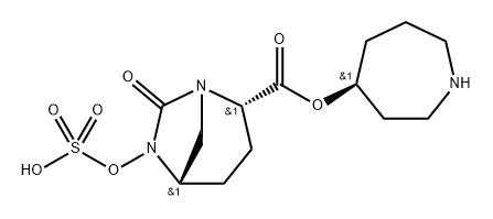 1,6-Diazabicyclo[3.2.1]octane-2-carboxylic acid, 7-oxo-6-(sulfooxy)-, 2-[(4R)-hexahydro- 1H-azepin-4-yl] ester, (2R,5R)-rel- 化学構造式