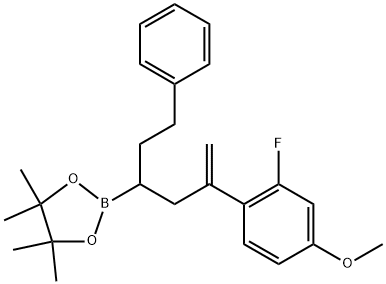 2-(5-(2-fluoro-4-methoxyphenyl)-1-phenylhex-5-en-3-yl)-4,4,5,5-tetramethyl-1,3,2-dioxaborolane Struktur