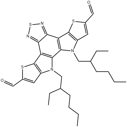 Dithieno[2',3':4,5]pyrrolo[3,2-e:2',3'-g][2,1,3]benzothiadiazole-2,8-dicarboxaldehyde, 10,11-bis(2-ethylhexyl)-10,11-dihydro- Structure