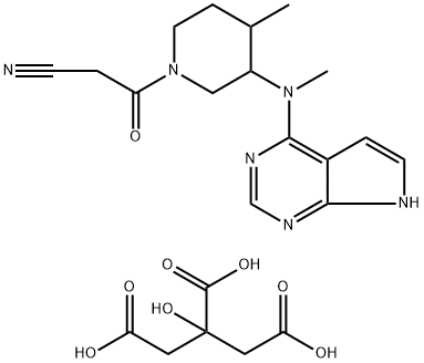 1-Piperidinepropanenitrile, 4-methyl-3-(methyl-7H-pyrrolo[2,3-d]pyrimidin-4-ylamino)-β-oxo-, 2-hydroxy-1,2,3-propanetricarboxylate (1:1) 结构式