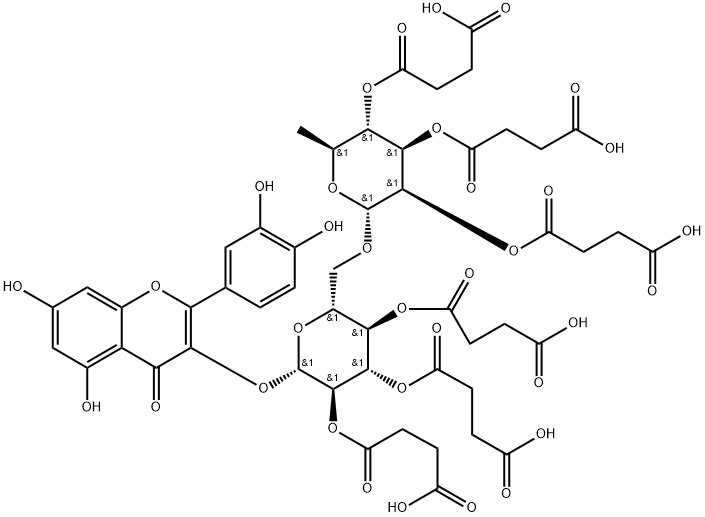 4H-1-Benzopyran-4-one, 2-(3,4-dihydroxyphenyl)-5,7-dihydroxy-3-[[2,3,4-tris-O-(3-carboxy-1-oxopropyl)-6-O-[2,3,4-tris-O-(3-carboxy-1-oxopropyl)-6-deoxy-α-L-mannopyranosyl]-β-D-glucopyranosyl]oxy]- 化学構造式