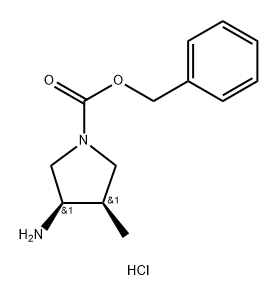 1-Pyrrolidinecarboxylic acid, 3-amino-4-methyl-, phenylmethyl ester, hydrochloride (1:1), (3R,4R)- Struktur