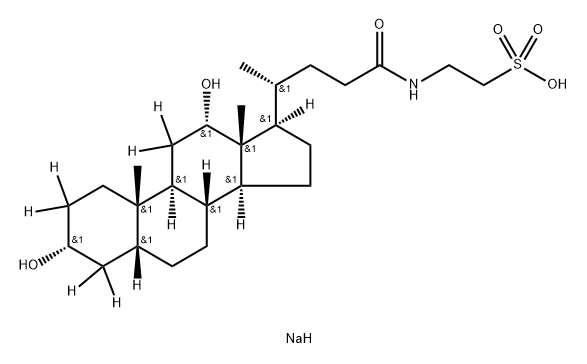 Ethanesulfonic acid, 2-[[(3α,5β,12α)-3,12-dihydroxy-24-oxocholan-24-yl-2,2,4,4,11,11-d6]amino]-, sodium salt (1:1) 化学構造式