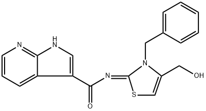 1H-Pyrrolo[2,3-b]pyridine-3-carboxamide, N-[4-(hydroxymethyl)-3-(phenylmethyl)-2(3H)-thiazolylidene]-, [N(Z)]- Struktur