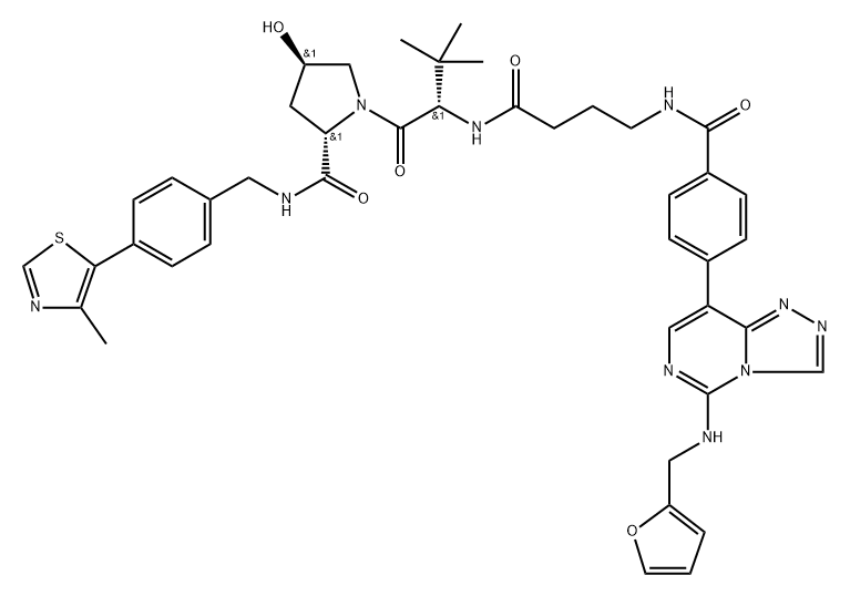 (2S,4R)-1-((S)-2-(4-(4-(5-((呋喃-2-基甲基)氨基)-[1,2,4]三唑并[4,3-C]嘧啶-8-基)苯甲酰氨基)丁酰氨基)-3,3-二甲基丁酰基)-4-羟基-N-(4-(4-甲基噻唑-5-基)苄基)吡咯烷-2-甲酰胺,2688842-08-0,结构式