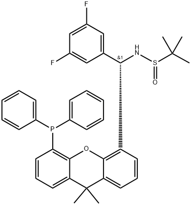 2-Propanesulfinamide, N-[(S)-(3,5-difluorophenyl)[5-(diphenylphosphino)-9,9-dimethyl-9H-xanthen-4-yl]methyl]-2-methyl-, [S(R)]- 化学構造式