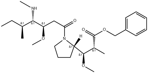 2-?Pyrrolidinepropanoic acid, β-?methoxy-?1-?[(3R,?4S,?5S)?-?3-?methoxy-?5-?methyl-?4-?(methylamino)?-?1-?oxoheptyl]?-?α-?methyl-?, phenylmethyl ester, (αR,?βR,?2S)?- Struktur