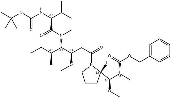 2-?Pyrrolidinepropanoic acid, 1-?[(3R,?4S,?5S)?-?4-?[[(2S)?-?2-?[[(1,?1-?dimethylethoxy)?carbonyl]?amino]?-?3-?methyl-?1-?oxobutyl]?methylamino]?-?3-?methoxy-?5-?methyl-?1-?oxoheptyl]?-?β-?methoxy-?α-?methyl-?, phenylmethyl ester, (αR,?βR,?2S)?- 结构式
