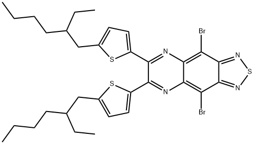 1,?2,?5]?Thiadiazolo[3,?4-?g]?quinoxaline, 4,?9-?dibromo-?6,?7-?bis[5-?(2-?ethylhexyl)?-?2-?thienyl]?- Struktur