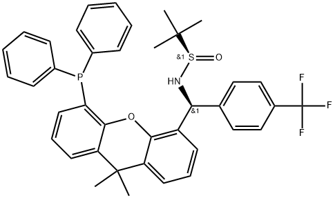2-Propanesulfinamide, N-[(S)-[5-(diphenylphosphino)-9,9-dimethyl-9H-xanthen-4-yl][4-(trifluoromethyl)phenyl]methyl]-2-methyl-, [S(R)]- 化学構造式