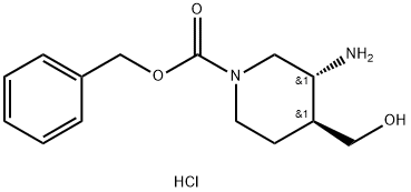 1-Piperidinecarboxylic acid, 3-amino-4-(hydroxymethyl)-, phenylmethyl ester, hydrochloride (1:1), (3R,4S)-rel- 化学構造式