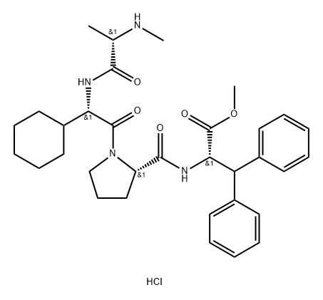 (S)-甲基 2-((S)-1-((S)-2-环己基-2-((S)-2-(甲胺基)丙胺基)乙酰基)吡咯烷-2-甲酰胺基)-3,3-二苯丙酸酯 2,2,2-三氟乙酸盐, 2720555-18-8, 结构式