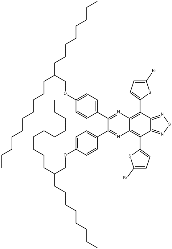 1,2,5]THIADIAZOLO[3,4-G]QUINOXALINE, 4,9-BIS(5-BROMO-2-THIENYL)-6,7-BIS[4-[(2-OCTYLDODECYL)OXY]PHENYL]-,2730024-06-1,结构式