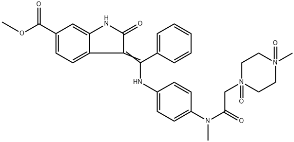 1H-Indole-6-carboxylic acid, 2,3-dihydro-3-[[[4-[methyl[2-(4-methyl-1,4-dioxido-1-piperazinyl)acetyl]amino]phenyl]amino]phenylmethylene]-2-oxo-, methyl ester Struktur