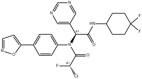 5-Pyrimidineacetamide, α-[[(2S)-2-chloro-2-fluoroacetyl][4-(5-isoxazolyl)phenyl]amino]-N-(4,4-difluorocyclohexyl)-, (αS)- Structure