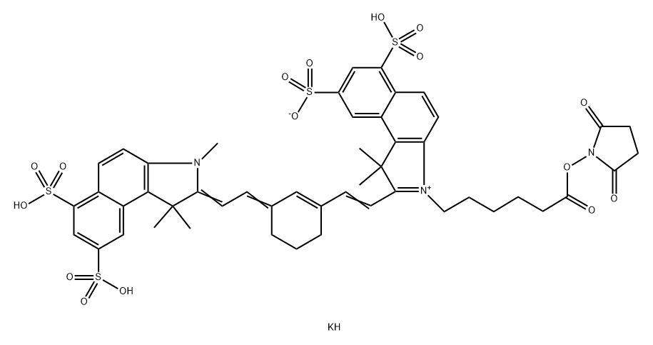 1H-Benz[e]indolium, 2-[2-[3-[2-(1,3-dihydro-1,1,3-trimethyl-6,8-disulfo-2H-benz[e]indol-2-ylidene)ethylidene]-1-cyclohexen-1-yl]ethenyl]-3-[6-[(2,5-dioxo-1-pyrrolidinyl)oxy]-6-oxohexyl]-1,1-dimethyl-6,8-disulfo-, inner salt, potassium salt (1:1) 化学構造式