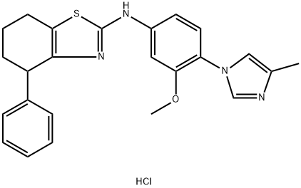 2-Benzothiazolamine, 4,5,6,7-tetrahydro-N-[3-methoxy-4-(4-methyl-1H-imidazol-1-yl)phenyl]-4-phenyl-, hydrochloride (1:1) 结构式