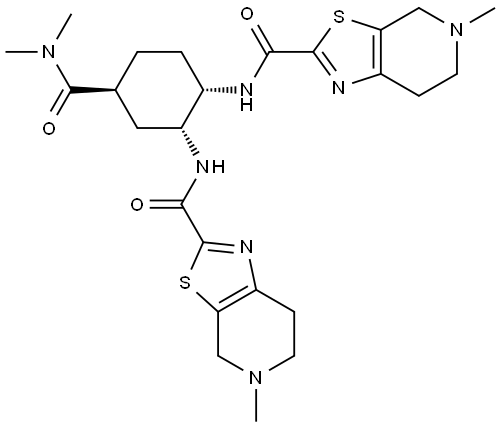 N,N'-((1S,2R,4S)-4-(dimethylcarbamoyl)cyclohexane-1,2-diyl)bis(5-methyl-4,5,6,7-tetrahydrothiazolo[5,4-c]pyridine-2-carboxamide) 化学構造式