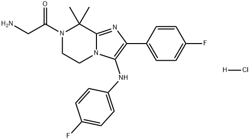 Ethanone, 2-amino-1-[2-(4-fluorophenyl)-3-[(4-fluorophenyl)amino]-5,6-dihydro-8,8-dimethylimidazo[1,2-a]pyrazin-7(8H)-yl]-, hydrochloride (1:1) Structure