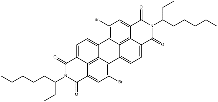 N,N′-bis(ethylhexyl)-1,7-dibromo-3,4:9,10-perylenetetracarboxylic diimide 化学構造式