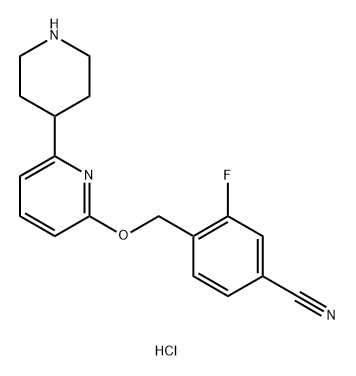 Benzonitrile, 3-fluoro-4-[[[6-(4-piperidinyl)-2-pyridinyl]oxy]methyl]-, hydrochloride (1:1) Structure