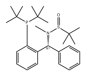 2-Propanesulfinamide, N-[(R)-[2-[bis(1,1-dimethylethyl)phosphino]phenyl]phenylmethyl]-N,2-dimethyl-, [S(R)]- 化学構造式