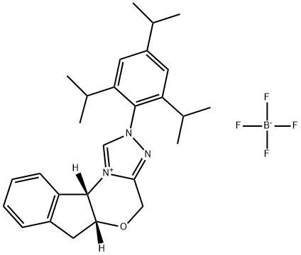 4H,6H-Indeno[2,1-b][1,2,4]triazolo[4,3-d][1,4]oxazin-11-ium, 2,5a,10b-trihydro-2-[2,4,6-tris(1-methylethyl)phenyl]-, (5aR,10bS)-, tetrafluoroborate(1-) (1:1) Structure