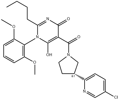 4(1H)-Pyrimidinone, 2-butyl-5-[[(3R)-3-(5-chloro-2-pyridinyl)-1-pyrrolidinyl]carbonyl]-1-(2,6-dimethoxyphenyl)-6-hydroxy- Structure