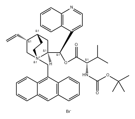 L-Valine, 1-(9-anthracenylmethyl)-9-[(2S)-4-(1,1-dimethylethoxy)-2-(1-methylethyl)-1,4-dioxobutoxy]-, bromide (1:1), (8α,9R)- 化学構造式