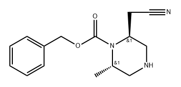 (2S,6S)-Benzyl 2-(cyanomethyl)-6-methylpiperazine-1-carboxylate 化学構造式