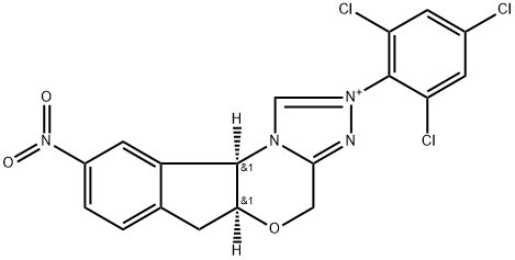 (5aS,10bR)-5a,10b-Dihydro-9-nitro-2-(2,4,6-trichlorophenyl)-4H,6H-indeno[2,1-b][1,2,4]triazolo[4,3-d][1,4]oxazinium 结构式