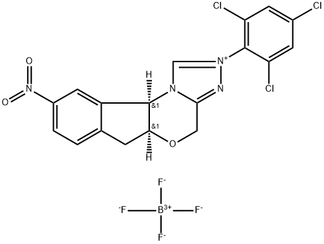 4H,6H-Indeno[2,1-b][1,2,4]triazolo[4,3-d][1,4]oxazinium, 5a,10b-dihydro-9-nitro-2-(2,4,6-trichlorophenyl)-, (5aS,10bR)-, tetrafluoroborate(1-) (1:1) Structure