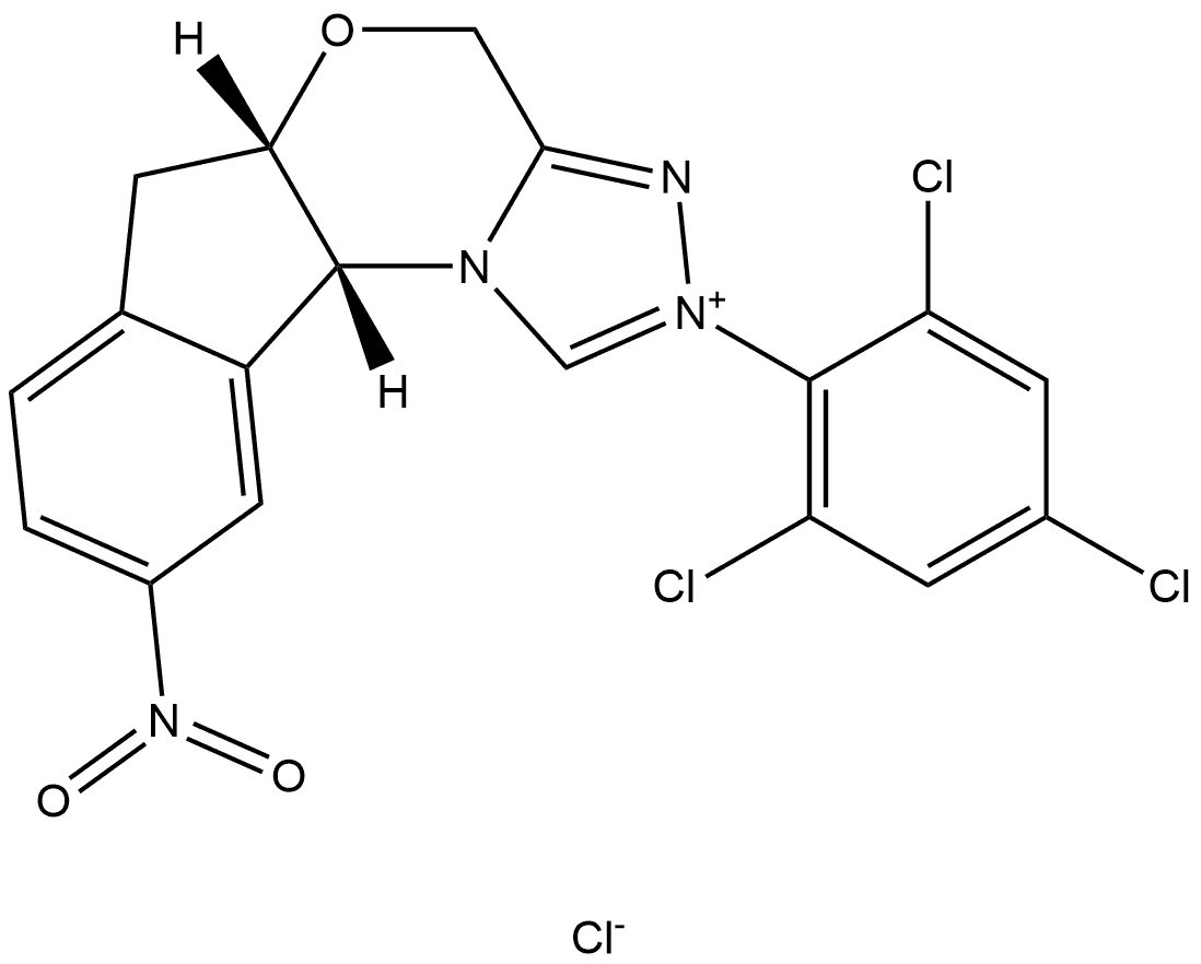 4H,6H-Indeno[2,1-b][1,2,4]triazolo[4,3-d][1,4]oxazinium, 5a,10b-dihydro-9-nitro-2-(2,4,6-trichlorophenyl)-, chloride (1:1), (5aS,10bR)- 结构式