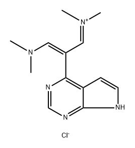 Methanaminium, N-[(2E)-3-(dimethylamino)-2-(7H-pyrrolo[2,3-d]pyrimidin-4-yl)-2-propen-1-ylidene]-N-methyl-, chloride (1:1) Struktur