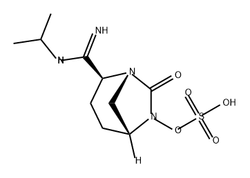 (2S,5R)-2-(N-isopropylcarbamimidoyl)-7-oxo-1,6-diazabicyclo[3.2.1]octan-6-yl hydrogensulfate 化学構造式