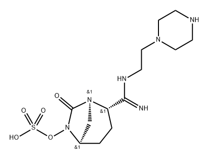 (2S,5R)-7-oxo-2-(N-(2-(piperazin-1-yl)ethyl)carbamimidoyl)-1,6-diazabicyclo[3.2.1]octan-6-yl hydrogensulfate Structure