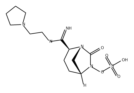 (2S,5R)-7-oxo-2-(N-(2-(pyrrolidin-1-yl)ethyl)carbamimidoyl)-1,6-diazabicyclo[3.2.1]octan-6-yl hydrogensulfate 化学構造式