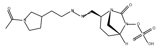 (2S,5R)-2-(N-(2-(1-acetylpyrrolidin-3-yl)ethyl)carbamimidoyl)-7-oxo-1,6-diazabicyclo[3.2.1]octan-6-yl hydrogensulfate Struktur