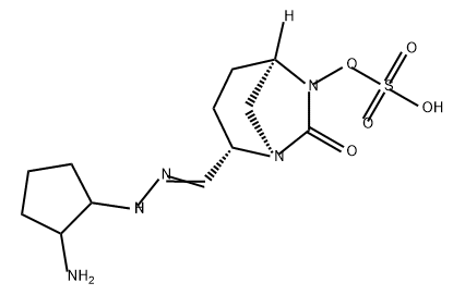 (2S,5R)-2-(N-(2-aminocyclopentyl)carbamimidoyl)-7-oxo-1,6-diazabicyclo[3.2.1]octan-6-yl hydrogensulfate Struktur