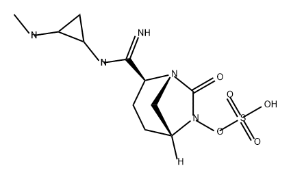 (2S,5R)-2-(N-(2-(methylamino)cyclopropyl)carbamimidoyl)-7-oxo-1,6-diazabicyclo[3.2.1]octan-6-yl hydrogensulfate Structure